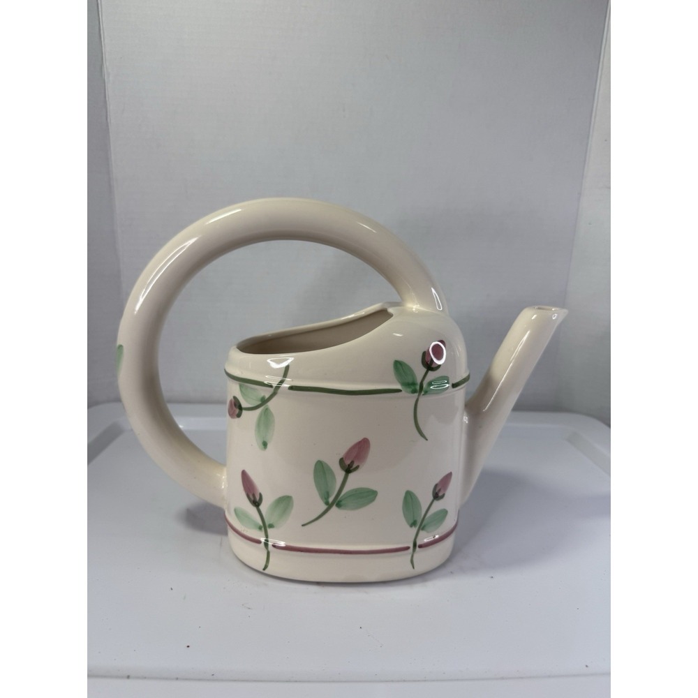 VTG CIC Made in Portugal Floral Pink Rose Buds Ceramic Watering Can Planter Vase